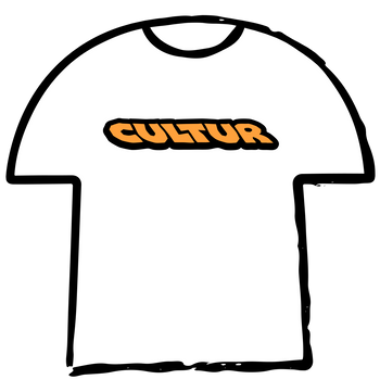 Outline of a t-shirt with 'CULTUR' text on a white background