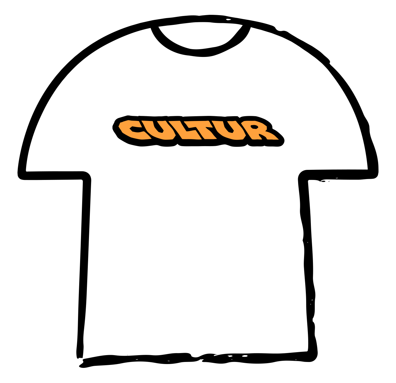 Outline of a t-shirt with 'CULTUR' text on a white background